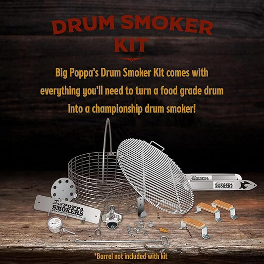 Big Poppa's DIY Drum Smoker Kit - Convert a 55 Gallon Drum into a Premium BBQ Grill - Unleash Your Inner Pitmaster & Craft Your Customize BBQ Setting with our Smoker Accessories