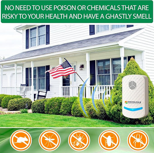 RX-Ultrasonic Pest Control 4-Pack: Indoor Plug-in Mice, Rodent, Squirrel, Insect Repellent & Roach, Ant, Spider,Bats, Bed Bug, Squirrel, Flea Spray and Mouse Trap Alternative for Home
