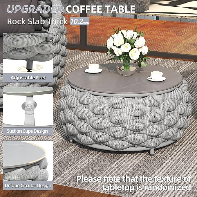 TWT 5 Pieces Patio Furniture Set Outdoor Rope Conversation Sectional Patio Sofa with 5 Seater for Backyard, Porch, Modern Armchairs with Thickness Cushions and Side Table