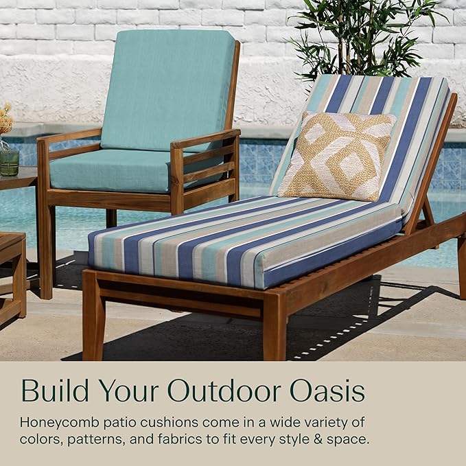 Honeycomb Outdoor Heritage Chaise, 22.5" W x 70" L, Stripe Blue & Beige Chair Cushion for Patio Furniture
