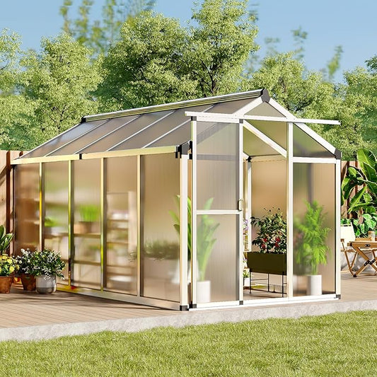 8 X 12 Ft Greenhouse, Greenhouses for Outside, Polycarbonate Greenhouse with Aluminum Frame, Lockable Door and Ajustable Roof Vent for Backyard, Green Houses for Outside Garden Backyard, Patio