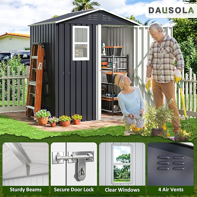 6x4 FT Outdoor Storage Shed, Metal Garden Tool Shed with Updated Frame Structure, Lockable Doors and Windows, Ideal for Backyard Garden Patio Lawn, Grey