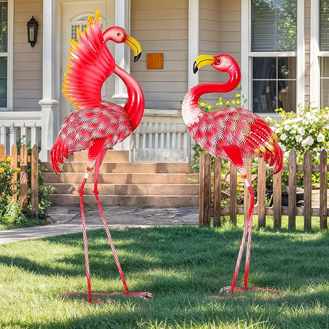 Ultym 36.5" Extra-Large Flamingo Statue, Handmade Metal Flamingo Yard Decor, Lawn Sculptures with Stable Ground Stakes, Backyard Decoration, Metal Garden Art