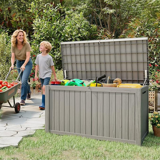 Outdoor Storage Box, 180 Gallon Waterproof Resin Deck Box, Storage Bin for Package Delivery, Patio Furniture Cushion, Garden Tools, Pool Accessories, Weatherproof and UV Resistant, Grey