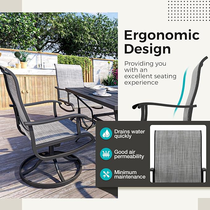 5-Piece Outdoor Dining Set, Patio Furniture Set with Textilene Swivel Chairs, Outdoor Table & 4 Chairs for Garden, Backyard, Poolside, Deck, Charcoal