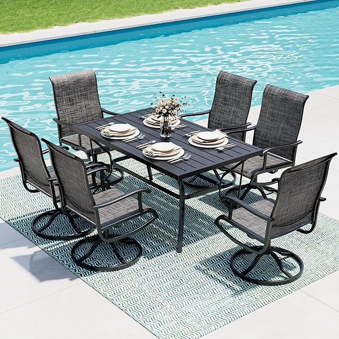 Pamapic 7-Piece Patio Dining Furniture Set with Swivel Chairs, Outdoor Table & 6 Textilene Chairs for Garden, Backyard, Pool, Deck, Gray
