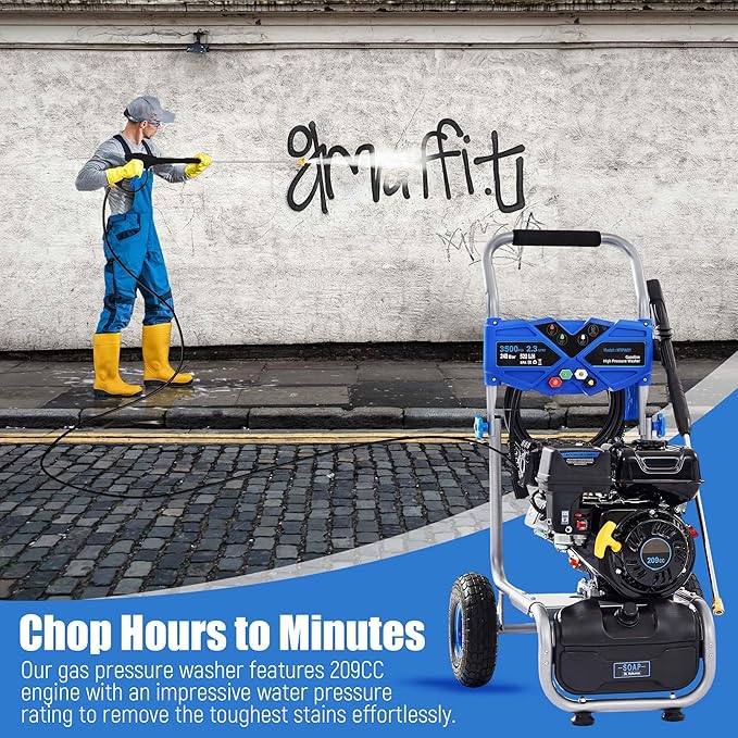 Ezasin Gas Pressure Washer 3500 PSI, 2.3 GPM Heavy Duty High Power Washer,209CC 7HP Engine with 25Ft Pressure Hose, Axial Aluminum Pump, Soap Tank, 4 Quick Connect Nozzle (Blue)