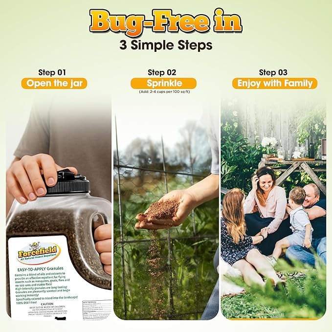 ForceField Natural Flea, Mosquito Yard Treatment - Repellent Granules for Backyard Mosquito Control | Pet Safe, DEET-Free Outdoor Control | Long-Lasting Barrier for Lawns, Patios, & Barns 3 LB