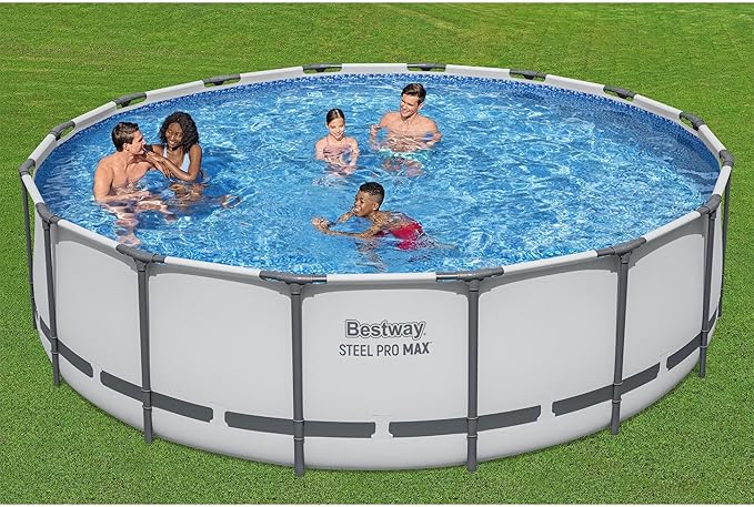 Bestway Steel Pro MAX 16 Foot x 48 Inch Round Metal Frame Above Ground Outdoor Swimming Pool Set with 1,000 Filter Pump, Ladder, and Cover