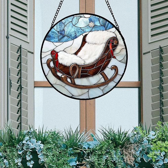 AMDERVEN Stained Glass Window Hanging 4 Pcs Set Blue White Christmas Snowman Snowflake 7.8" - Suncatcher Door Garden Sun Catcher Decor Birthday Mother's Day Xmas Gifts for Mom Woman Nana Men