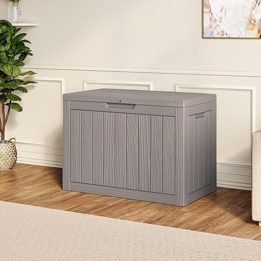 48 Gallon Outdoor Storage Deck Box Waterproof,Garden Tool,Backyard Cushion,Poolside Storage,Small Delivery Boxes for Outside,UV-Resistant & All-Weather,Wood-like Striped Gray