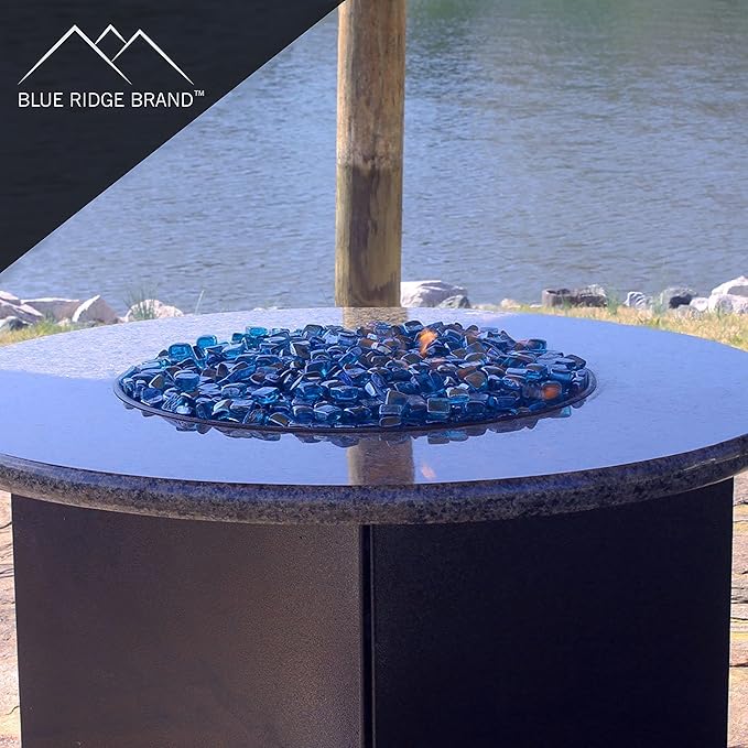 Reflective Fire Pit Glass Cubes - Professional Grade Fire Glass for Fire Pit - 1" Firepit Glass Rock - Glass Stones - Gas & Propane Fire Pit & Fireplace Glass (50 Pound, Light Blue