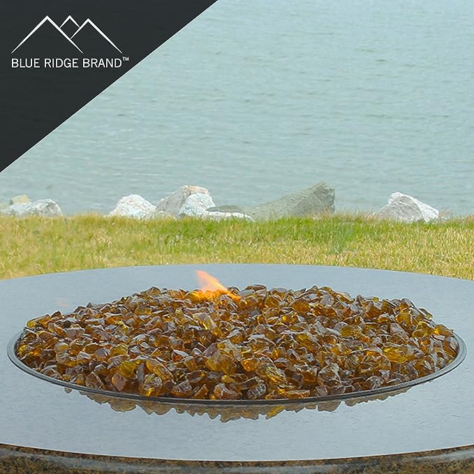 Fire Pit Glass - Fire Glass for Fire Pit - Firepit Glass Rock - Glass Stones - Fire Pit Glass Rocks - Gas & Propane Fire Pit & Fireplace Glass (20 Pound, Light Amber)