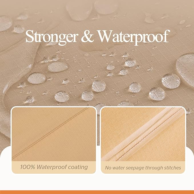 WJ-X3 Large Beige & Coffee Patio Furniture Cover, 108W x 84D x 31H Inches - Waterproof, UV & Wind-Resistant, Anti-Fade - Perfect for Outdoor Table & Chair Sets
