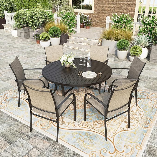 HERA'S HOUSE 54" Outdoor Patio Round Dining Table with Umbrella Hole, Metal Steel Frame for Backyard Lawn Balcony Deck, Black