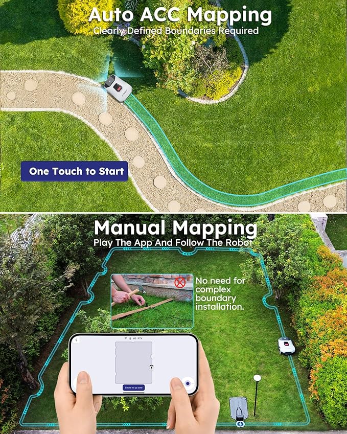 Robot Lawn Mower NO Wire - 0.47 Acre, Full Band RTK+4-Eye Vision Robotic Lawnmower, Automatic Mapping, 20 Multi-Zone Management, Accurate Obstacle Avoidance, Intelligent Path Planning, APP Control