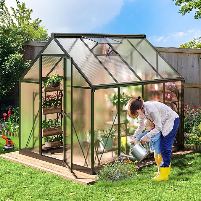 Polar Aurora 6x8 FT Greenhouse, Quick Aluminum Assembly Structure Polycarbonate Greenhouse, Walk-in Greenhouses for Outdoors with Ventilated Windows, Green Houses for Outside Backyard Garden