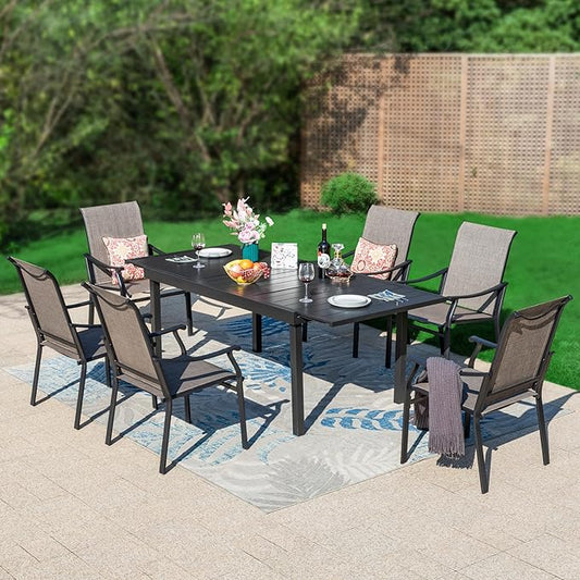 Sophia & William Patio Dining Set 7 Pieces, 6 Quick Dry Textilene Chairs and Expandable Outdoor Dining Table, Durable All-Weather Patio Furniture for Lawn, Park, and Courtyard Support 350lbs