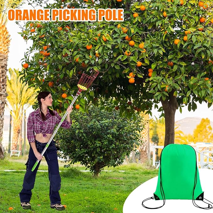 Lasnten 3 Set Fruit Picker Pole Tool with Basket Long Handle 22.5 ft Adjustable Apple Picker Tool Fruit Pick Equipment for Avocado Acorn Lemon Oranges Pear Mango Picking