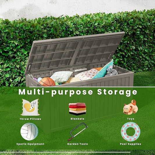 200GAL Brown Industrial - Grade Outdoor Deck Box with Lock Hole - Waterproof, SGS - Certified UV Protection, Built for Commercial Patio and Event Supply Storage, Quick Assembly