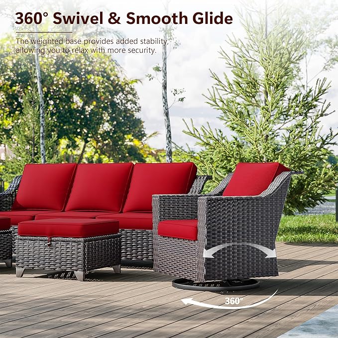 3 Pieces Wicker Patio Furniture, Luxury Outdoor Rattan Furniture with 2 Patio Swivel Chair,Side Table, Wide Armrest, Thickened Cushions, Ideal for Deck, Porch Use