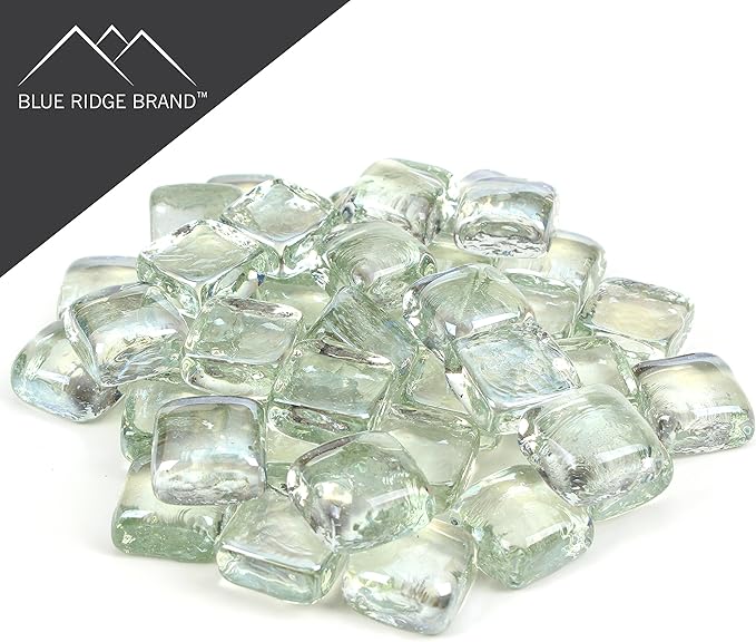Reflective Fire Pit Glass Cubes - Professional Grade Fire Glass for Fire Pit - 1" Firepit Glass Rock - Glass Stones - Gas & Propane Fire Pit & Fireplace Glass (10 Pound, Clear)