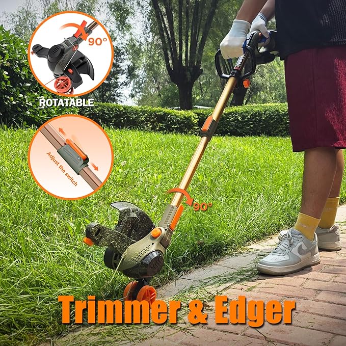13-Inch String Trimmer Cordless,(2 x 21V 6.0Ah Batteries & Charger), Trimmer/Edger/Lawn Mower/Brush Cutter 4-in-1 + Leaf Blower Cordless, 5-Variable Speed & Turbo Mode/WEG21T
