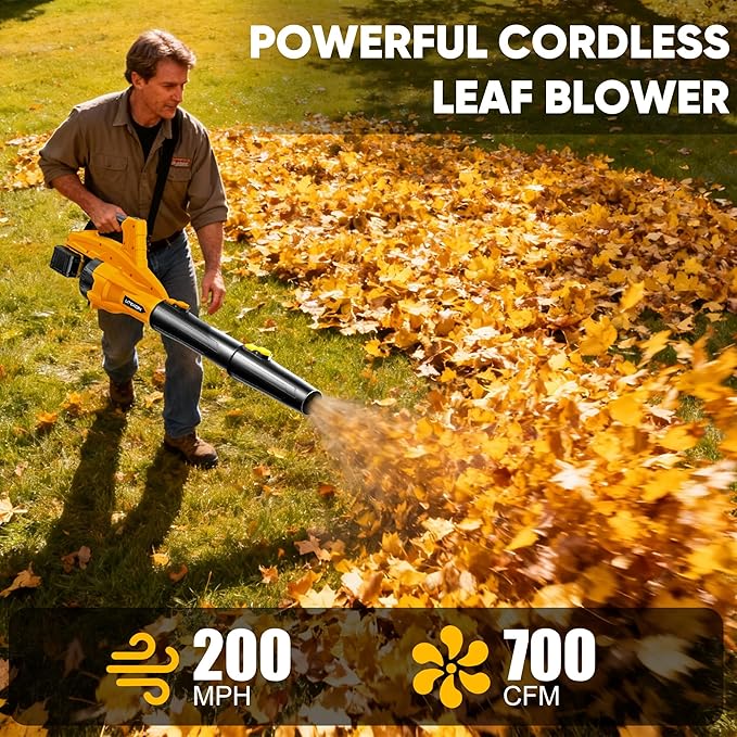 LITEKON Leaf Blower Cordless, 700CFM & 13 Speed Modes, Brushless Electric Cordless Leaf Blowers with 2 x 5.0Ah Batteries and Charger, 21V Powerful Blowers for Lawn Care, Blowing Leaves, Dust, Snow