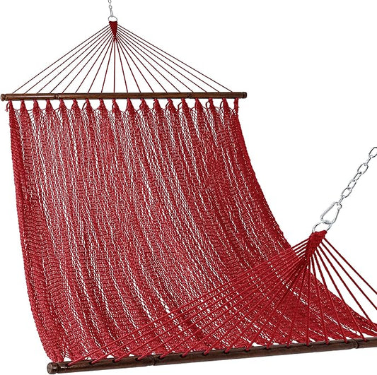 Lazy Daze Hammocks 10.5 FT Double 2 Person Caribbean Rope Hammock, Hand Woven Polyester Hammock with Spreader Bars, for Outside Outdoor Backyard Patio Poolside, 450 LBS Capacity, Red
