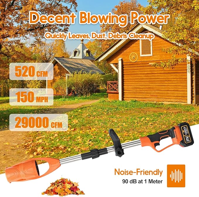 Leaf Blower, 21V Leaf Blower Cordless with 2 Batteries and Charger, Handheld Lightweight Leaf Blowers with Assistant Handle for Lawn Care, Patio, Garden, Dust