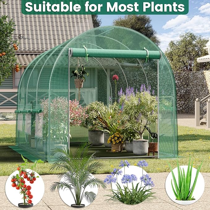 Walk-in Greenhouse 11.5×7×7FT, Outdoor Tunnel Greenhouse, Large Plant Hoop House for Outside, Hot House for Winter with 6 Ventilated Mesh Windows, Galvanized Steel Frame (Green, 11.5×7×7FT)