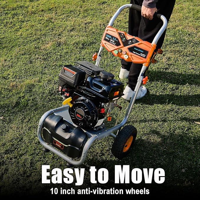 Ezasin Gas Pressure Washer 3500 PSI, 2.3 GPM Heavy Duty High Power Washer,209CC 7HP Engine with 25Ft Pressure Hose, Axial Aluminum Pump, Soap Tank, Spray Gun and Wand, 4 Quick Connect Nozzle (Orange)