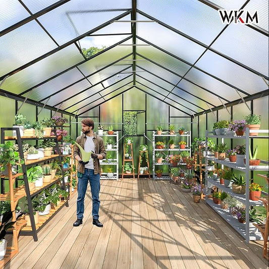 Polar Aurora 10X18 FT Polycarbonate Greenhouse for Outdoors, Walk-in Aluminum Green House with Quick Setup Structure and Roof Vent for Outside Garden Backyard, Black