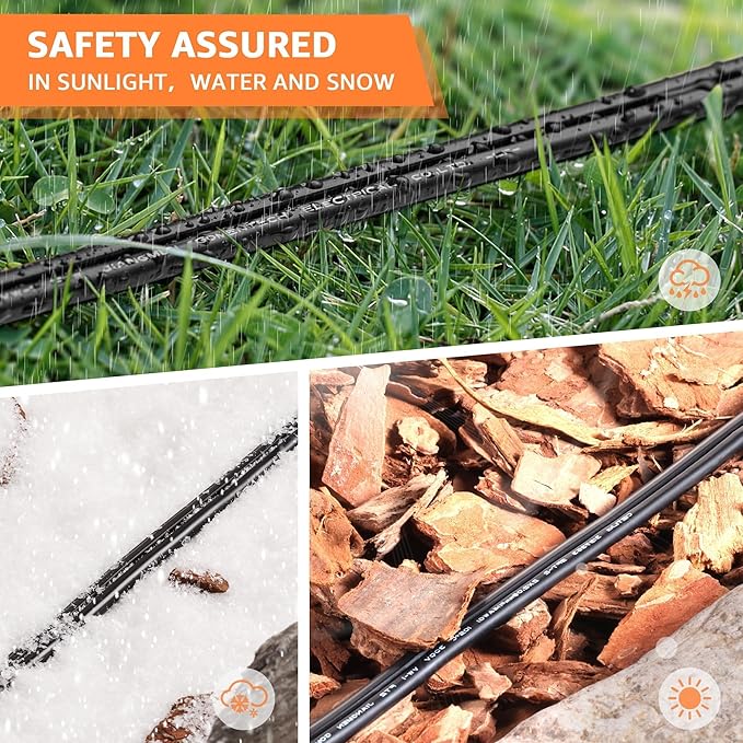 SUNVIE 100FT 12 Gauge Low Voltage Wire 12/2 Low Voltage Landscape Wire, 12 AWG 2 Conductor Electric Wire Direct Burial 12 Gauge Stranded Copper Wire for Landscape Lighting Lamp Wires, ETL Listed