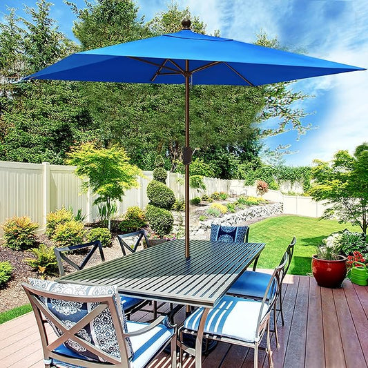 EliteShade USA 10-Year-Non-Fading 6.5x10Ft Rectangular Market Umbrella Patio Umbrella Outdoor Table Umbrella with Ventilation（Royal Blue）