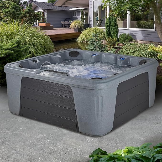 Palm Beach Outdoor Hot Tub, Fits 7 Adults, 30-Jets, Built in Ice Bucket, Free Cover & Filter, Great for After Workouts & Relaxation with Family/Friends