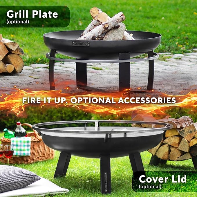 Ember 32" Handcrafted Large Fire Pit Wood Burning Fireplace for Backyard Grilling Campfire for Outdoor Cooking Camping, Large Outside Natural Steel Firepit by Good Directions