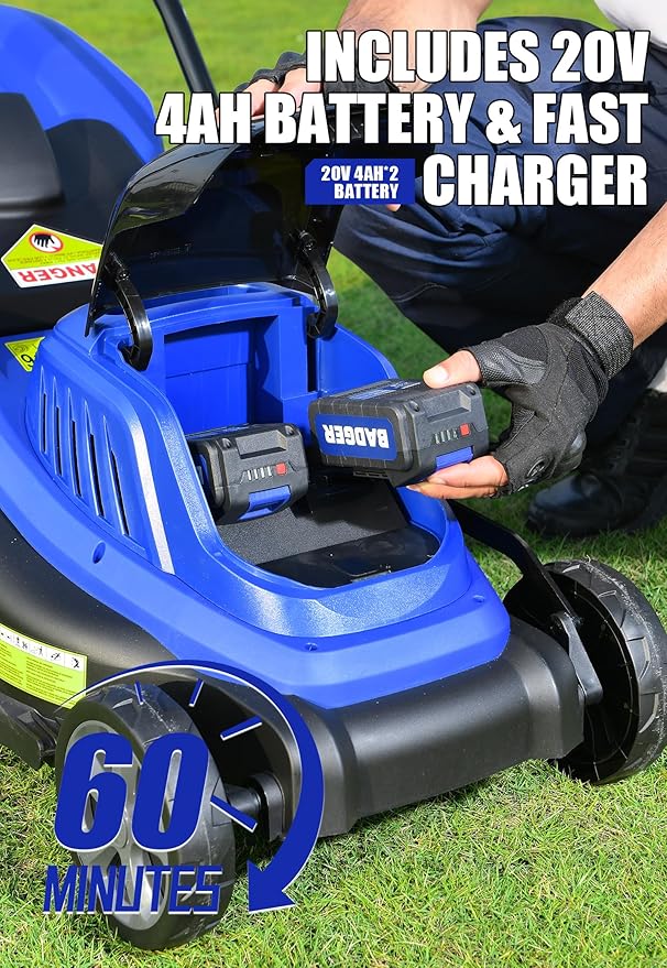 Wild Badger Power 40V 16″ Cordless Lawn Mower Brushless, 3,229 sq ft/0.074 ac,2×4.0Ah Battery & Fast Charger, 5-Position Height,for Small Residential Lawns
