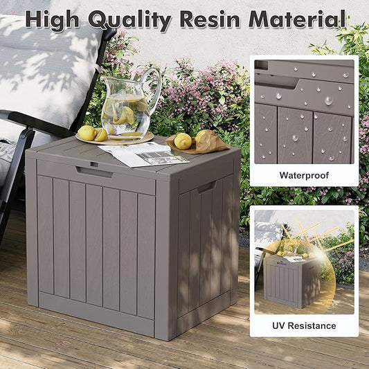 31 Gallon Outdoor Storage Deck Box Waterproof,Garden Tool,Backyard Cushion,Poolside Storage,Small Delivery Boxes for Outside,Lockable Lid,Wood-like Striped Black
