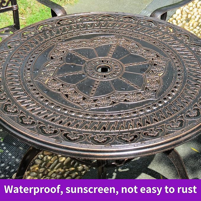 FAPOLITE Outdoor Table Cast Aluminum Round Patio Table with Umbrella Hole All Weather Outdoor Dining Table for Lawn Garden Backyard (106cm Die-cast Round Tables)