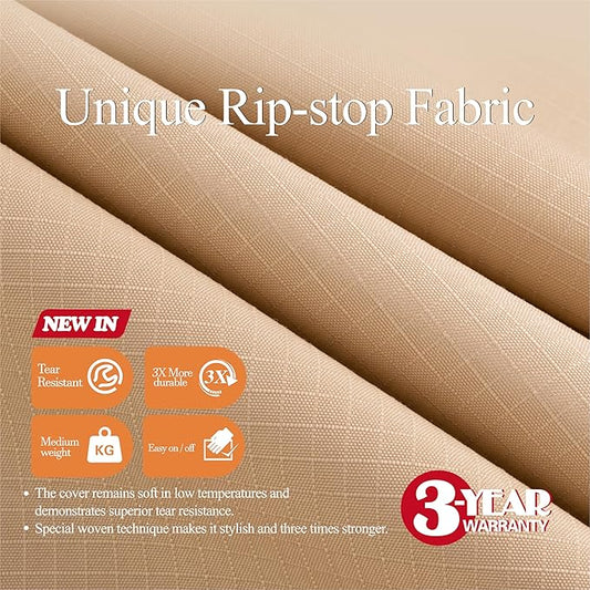 WJ-X3 Rectangle 96 Inches Patio Furniture Cover, Heavy Duty Outside Table Cover, Lawn Furniture Cover Waterproof, High Wind Resistant Design for Winter, Anti-Fading 96W x 64D x 31H Inches, Beige