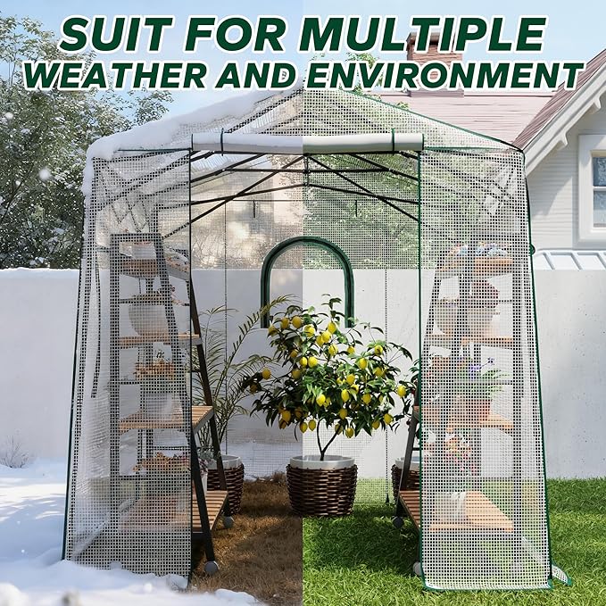 8.7x6.6x7 ft Walk-in Greenhouse, Portable Plant Hot House with Zipper Windows & Doors, PE Cover & Steel Frame, for Garden, Backyard