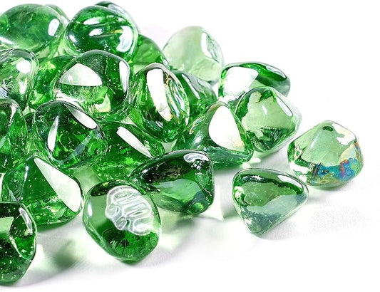 Fire Glass Diamond 1 Inch Fire Pit Glass Rocks for Propane or Gas Fire Pit (20 Pounds, Emerald Green) Gift Package