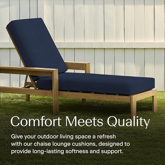 Honeycomb Outdoor Heritage Chaise, 22.5" W x 70" L, Textured Solid Indigo Blue Chair Cushion for Patio Furniture
