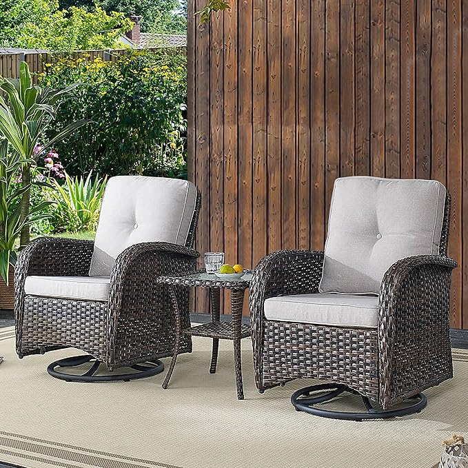 Belord 7 Piece Outdoor Patio Wicker Furniture Sets with Swivel Rocker Chairs, Rattan Loveseat Conversation Sets for Patio Deck Backyard Poolside, Beige Cushion