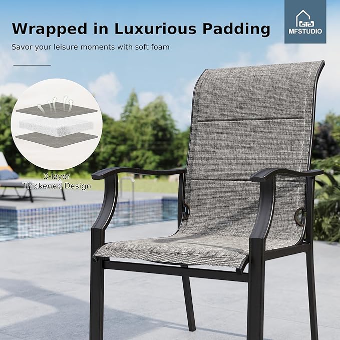 MFSTUDIO 7 PCS Patio Dining Set with Rectangular Metal Table and 6 Pieces Padded Extra Large Sling Chair, Umbrella Hole, Outdoor Table and Chairs,Outdoor Furniture for 6