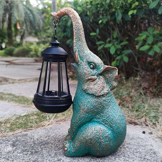 RCTTICUU Elephant Garden Statue Outdoor Décor with Solar Lights Lantern,Elephant Solar Light Figurines Outside Decorations for Yard，Lawn Patio, Balcony, Unique Housewarming Gifts