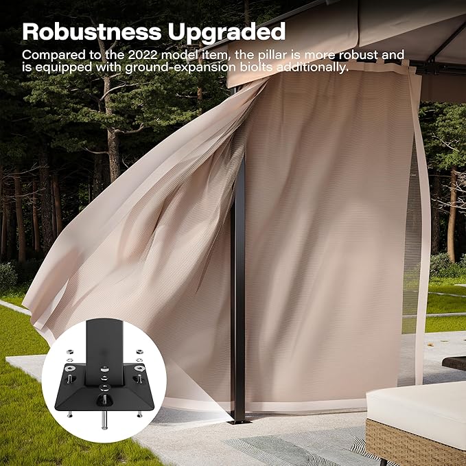 LAUSAINT HOME Gazebo 10x13ft, Heavy Duty Patio Gazebo with Expansion Bolts, Party Canopy Tent with Double Roofs, Mosquito Nettings and Privacy Screens for Backyard, Garden, Lawn, Champagne