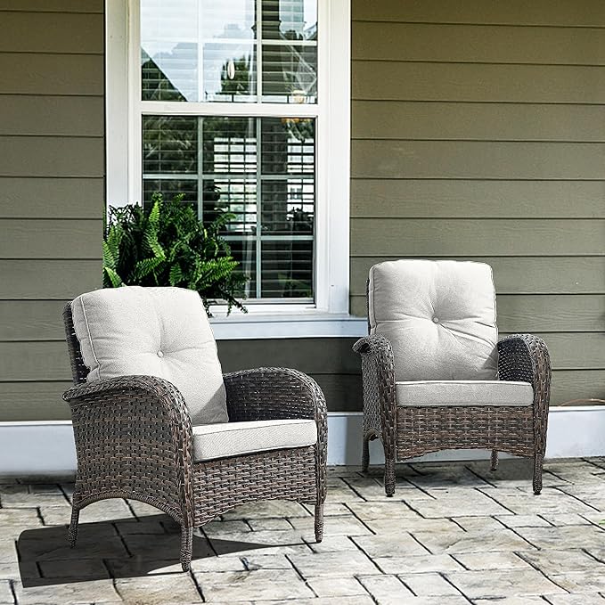 Belord 7 Piece Outdoor Patio Wicker Furniture Sets with Swivel Rocker Chairs, Rattan Loveseat Conversation Sets for Patio Deck Backyard Poolside, Beige Cushion