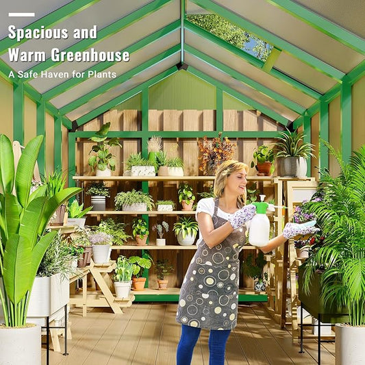 6x10 FT Greenhouse for Outdoors, Polycarbonate Greenhouse with Roof Vent, Ground Nails, Lockable Push Door, Aluminum Large Walk-in Green House for Outside Garden Backyard, Patio, Lawn, Green